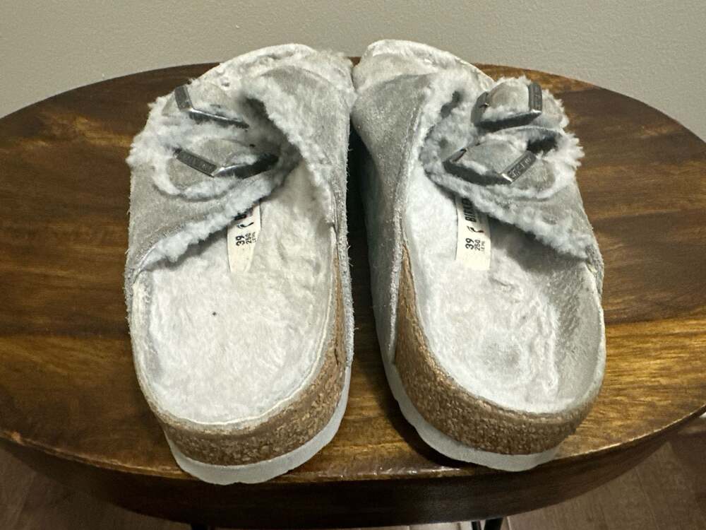 BIRKENSTOCK Arizona Women's Size 7 Shearling Taupe Grey Suede Buckle Sandal Gray - Picture 10 of 16